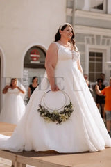 Ivory Aline Wedding Dress Tulle Plus Size Bridal Dress with Lace Appliques