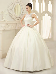 Ivory Ball Gown Jewel Neck Bow Floor-Length Satin Bridal Wedding Gown Exclusive