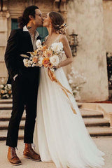 Beach See Through Pearl Beaded Ivory Wedding Dresses