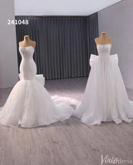 Ivory Beaded Bow-Tie Wedding Dresses Strapless Bridal Dresses 241048