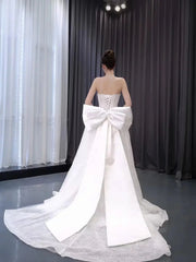 Ivory Beaded Bow-Tie Wedding Dresses Strapless Bridal Dresses 241048
