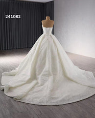 Ivory Beaded Flower Lace Wedding Gowns Strapless Sparkly Quince Dress 241082