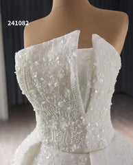Ivory Beaded Flower Lace Wedding Gowns Strapless Sparkly Quince Dress 241082
