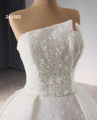 Ivory Beaded Flower Lace Wedding Gowns Strapless Sparkly Quince Dress 241082