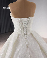 Ivory Beaded Flower Lace Wedding Gowns Strapless Sparkly Quince Dress 241082