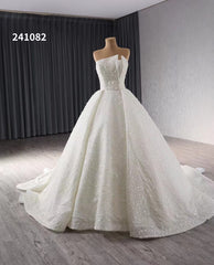 Ivory Beaded Flower Lace Wedding Gowns Strapless Sparkly Quince Dress 241082