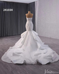 Ivory Beaded Lace Mermaid Wedding Gown Strapless Tiered Bridal Dress 241034