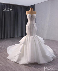 Ivory Beaded Lace Mermaid Wedding Gown Strapless Tiered Bridal Dress 241034