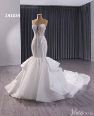 Ivory Beaded Lace Mermaid Wedding Gown Strapless Tiered Bridal Dress 241034