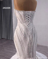 Ivory Beaded Lace Mermaid Wedding Gown Strapless Tiered Bridal Dress 241034