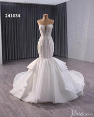 Ivory Beaded Lace Mermaid Wedding Gown Strapless Tiered Bridal Dress 241034