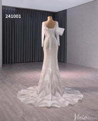 Ivory Beaded Mermaid Wedding Dresses Boat Neck Long Sleeve Pageant Dress 241001