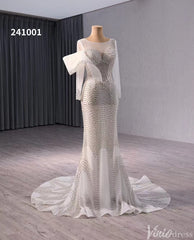 Ivory Beaded Mermaid Wedding Dresses Boat Neck Long Sleeve Pageant Dress 241001