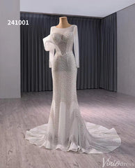 Ivory Beaded Mermaid Wedding Dresses Boat Neck Long Sleeve Pageant Dress 241001