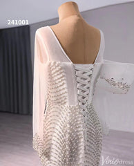 Ivory Beaded Mermaid Wedding Dresses Boat Neck Long Sleeve Pageant Dress 241001