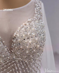 Ivory Beaded Mermaid Wedding Dresses Boat Neck Long Sleeve Pageant Dress 241001