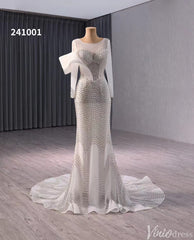 Ivory Beaded Mermaid Wedding Dresses Boat Neck Long Sleeve Pageant Dress 241001