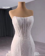 Ivory Beaded Mermaid Wedding Gown Bow-Tie Strapless Bridal Dress 241049