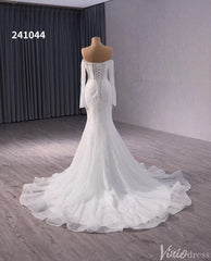 Ivory Beaded Mermaid Wedding Gown Sheer Off the Shoulder Bridal Dress 241044