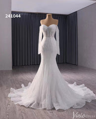 Ivory Beaded Mermaid Wedding Gown Sheer Off the Shoulder Bridal Dress 241044