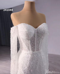 Ivory Beaded Mermaid Wedding Gown Sheer Off the Shoulder Bridal Dress 241044