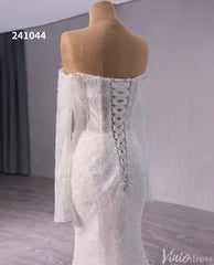 Ivory Beaded Mermaid Wedding Gown Sheer Off the Shoulder Bridal Dress 241044