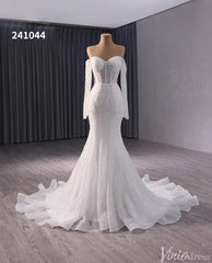 Ivory Beaded Mermaid Wedding Gown Sheer Off the Shoulder Bridal Dress 241044