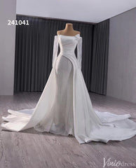 Ivory Beaded Mermaid Wedding Gown with Overskirt Off the Shoulder Bridal Dress 241041