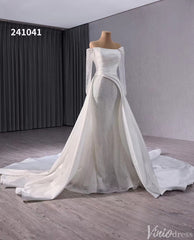 Ivory Beaded Mermaid Wedding Gown with Overskirt Off the Shoulder Bridal Dress 241041