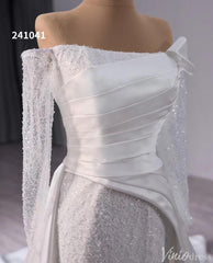 Ivory Beaded Mermaid Wedding Gown with Overskirt Off the Shoulder Bridal Dress 241041