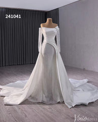 Ivory Beaded Mermaid Wedding Gown with Overskirt Off the Shoulder Bridal Dress 241041