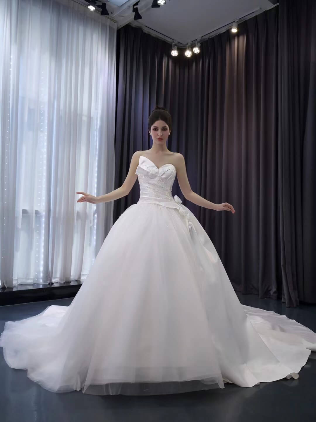 Ivory Beaded Wedding Gown Strapless 3D Flower Bridal Dress 241057