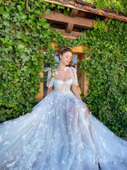 Ivory Butterfly Lace Prom Dresses with Slit Bow Strap Sheer Boned Bodice TO001