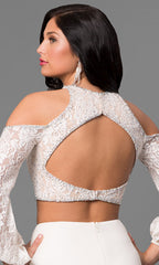 Jersey Open Back Prom Dress with Long Sleeves