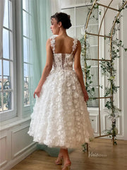 Ivory Floral Tulle Prom Dresses with Spaghetti Straps & 3D Flowers - TO0015