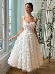 Ivory Floral Tulle Prom Dresses with Spaghetti Straps & 3D Flowers - TO0015