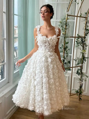 Ivory Floral Tulle Prom Dresses with Spaghetti Straps & 3D Flowers - TO0015