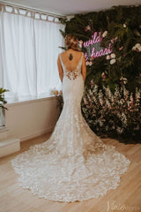 Ivory Lace Applique Bohemian Wedding Dresses V-Neck Boho Bridal Gown AW1035