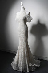 Ivory Lace Applique Boho Wedding Dresses High Neck Open Back Prom Dresses AD1201