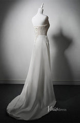 Ivory Lace Applique Boho Wedding Dresses Strapless Satin Prom Dresses AD1202