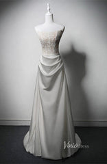 Ivory Lace Applique Boho Wedding Dresses Strapless Satin Prom Dresses AD1202