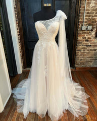 Ivory Lace Applique One Shoulder Wedding Dresses Sweetheart Bridal Gown VW2159