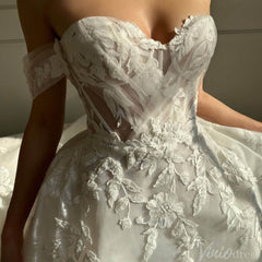 Ivory Lace Applique Outdoor Wedding Dresses Off the Shoulder Bridal Gown AW1034