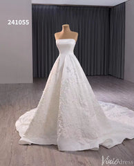 Ivory Lace Applique Satin Wedding Gown Convertible Bridal Dress 241055