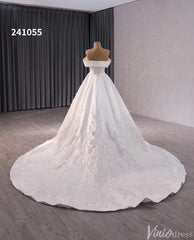 Ivory Lace Applique Satin Wedding Gown Convertible Bridal Dress 241055
