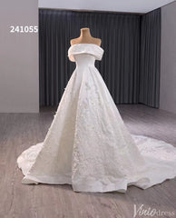 Ivory Lace Applique Satin Wedding Gown Convertible Bridal Dress 241055