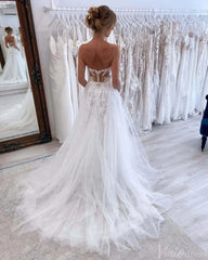 Ivory Lace Applique Sparkly Tulle Wedding Dresses Sweetheart Bridal Gown AW1005