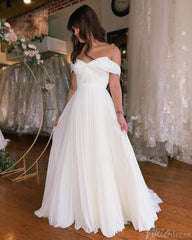 Ivory Off the Shoulder Wedding Dresses Chiffon Country Bridal Gown VW2220
