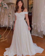 Ivory Off the Shoulder Wedding Dresses Chiffon Country Bridal Gown VW2220