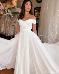 Ivory Off the Shoulder Wedding Dresses Chiffon Country Bridal Gown VW2220